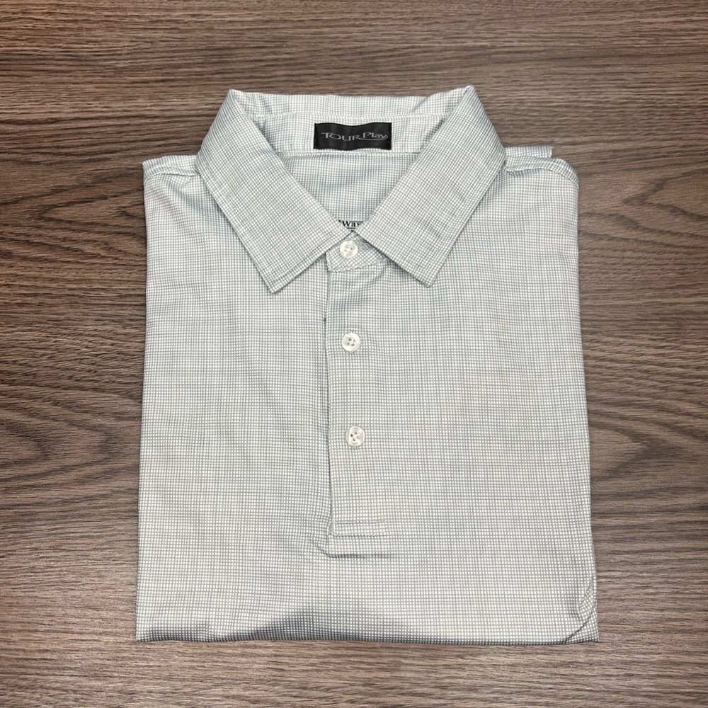 Tour Play Grey & White Check Golf Polo Shirt L